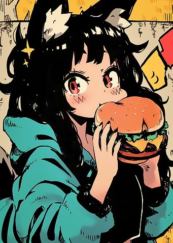 Anime Girl Eating Burger