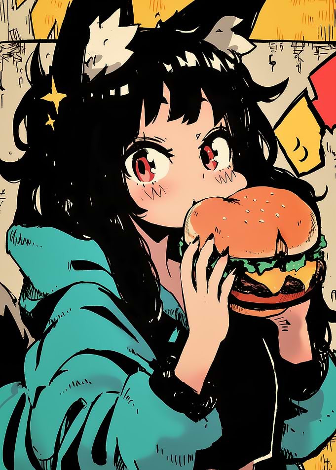 Anime Girl Eating Burger