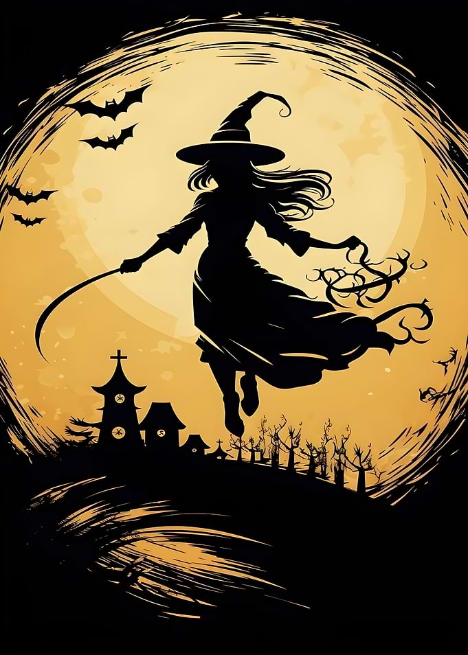 Witch Flying on Halloween Night