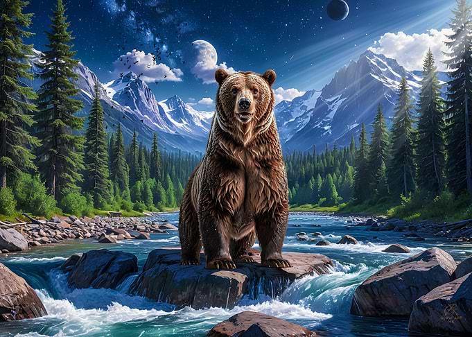 Grizzly Bear in Mountain River