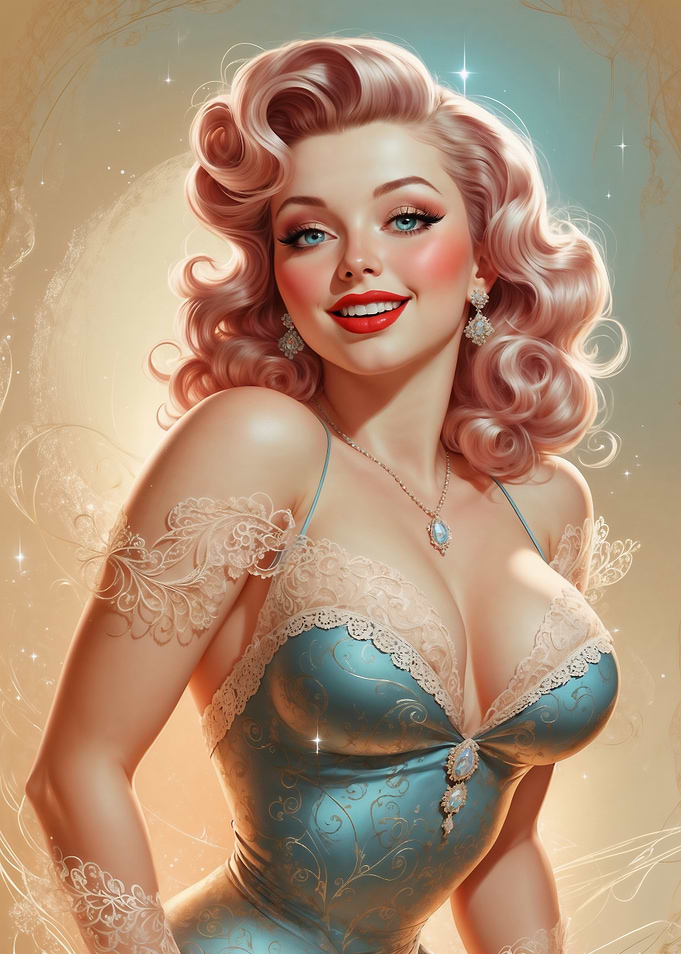 Blonde Pin-up in Blue Dress