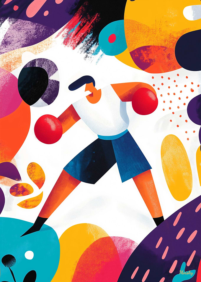 Dynamic Boxer - Fauvist Style Sports Art - Bold Abstract Athletic Illustration