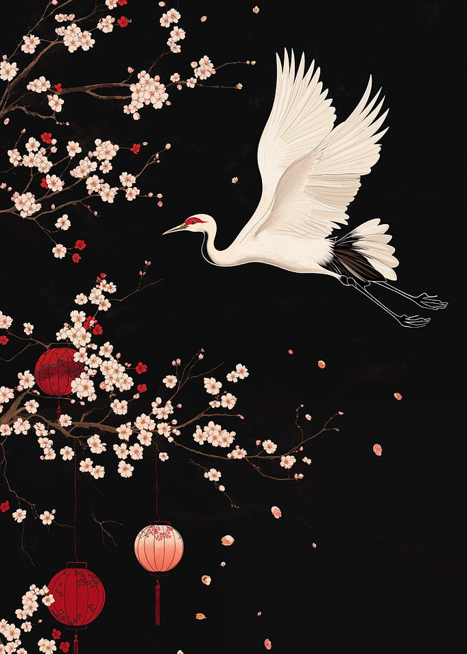 Crane Cherry Blossoms