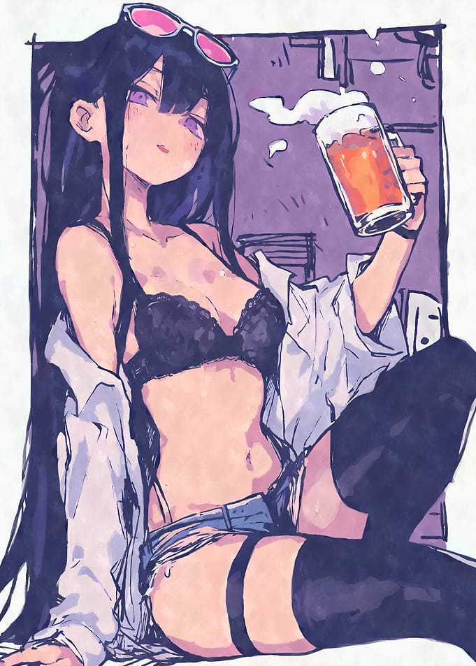 Sexy Anime Girl with Beer