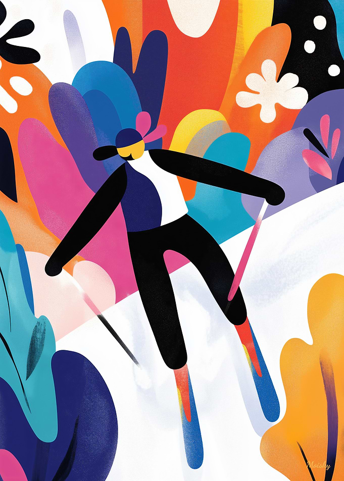 Dynamic Skier - Fauvist Style Sports Art - Bold Abstract Winter Adventure Illustration