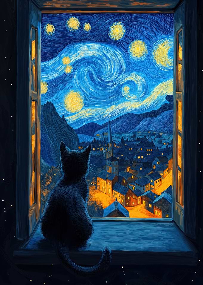 Black Cat Starry Night