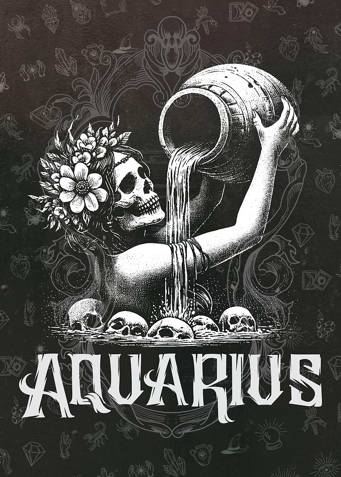 Aquarius Zodiac Skull