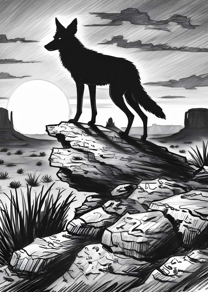 Coyote Silhouette in Desert