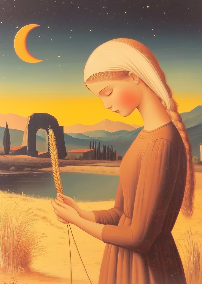 Woman Holding Wheat at Dusk