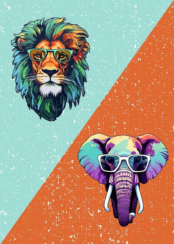 Lion and Elephant with Sunglasses
