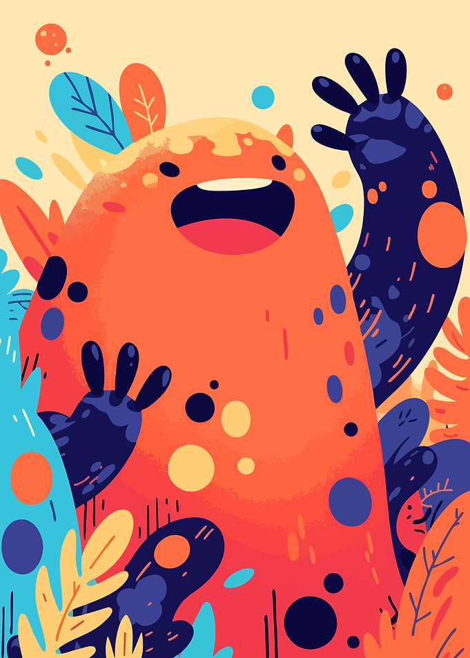 Happy Blob Monster in Nature Minimalist Art