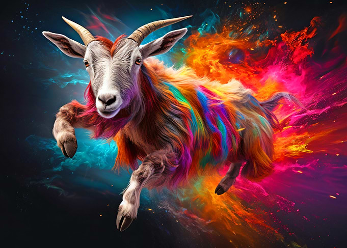 Rainbow Goat in Flight