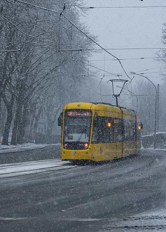 Yellow Tram in Snow - Essen | Germany