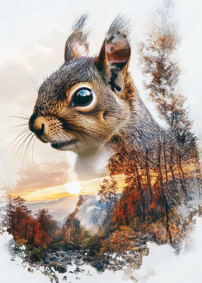 Squirrel in Autumn Forest