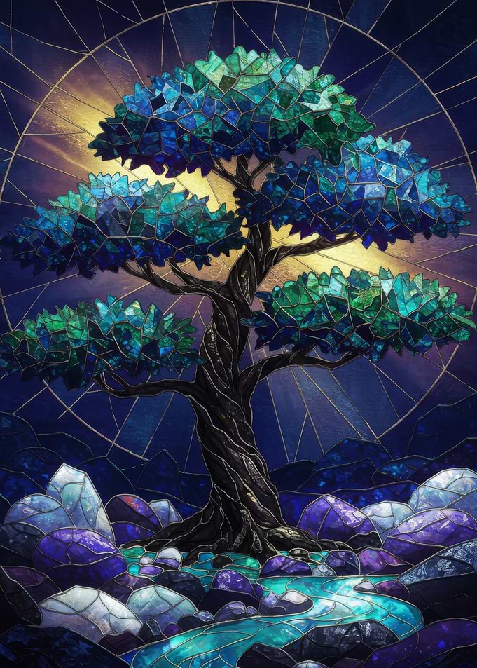 Stained Glass Midnight Tree