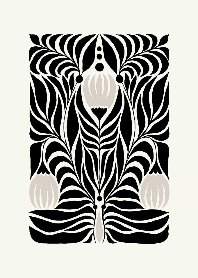 Black and White Floral Art Print