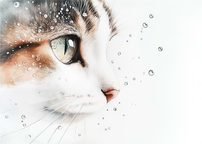 Cat Portrait with Water Drops