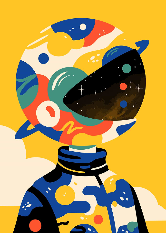 Astronaut with Galaxy Head Minimalist Art