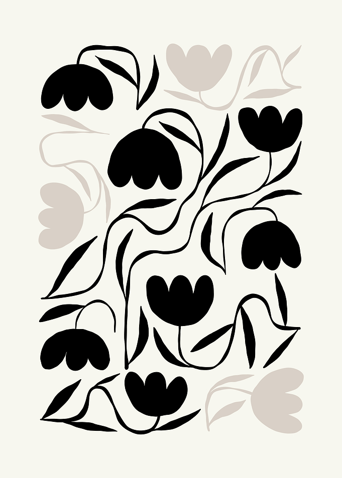 Black and White rose floral Print