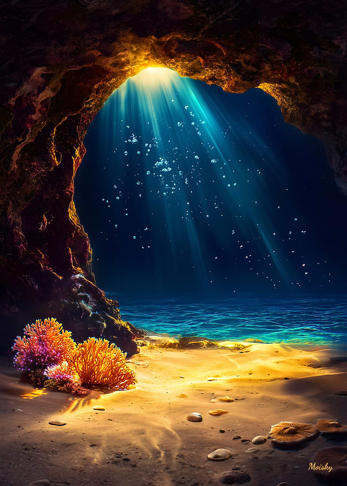 Underwater Cave Wall Art - Sunlight Ocean Landscape - Coastal Nature Decor