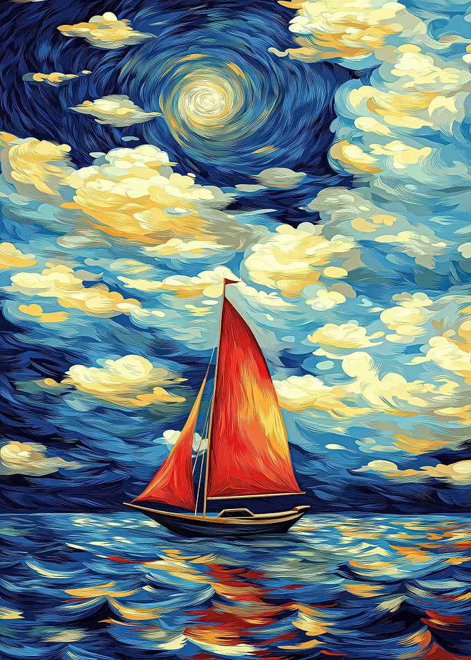 Sailboat Under a Swirling Sky