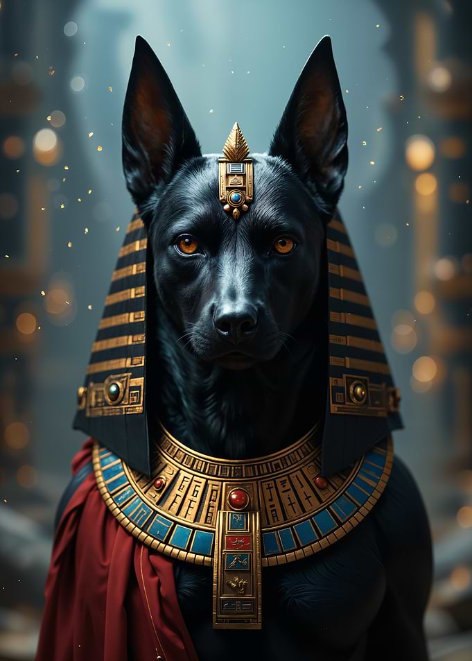 Majestic Black Dog in Ancient Splendor