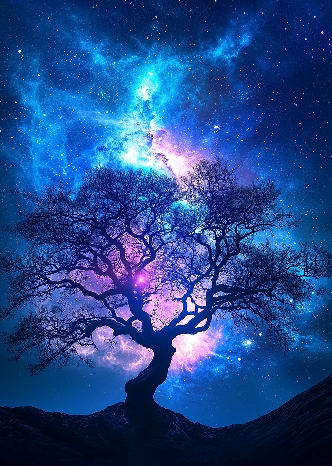 Silhouette Tree Under Starry Sky