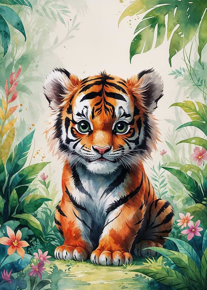 Cute Tiger Cub Watercolor