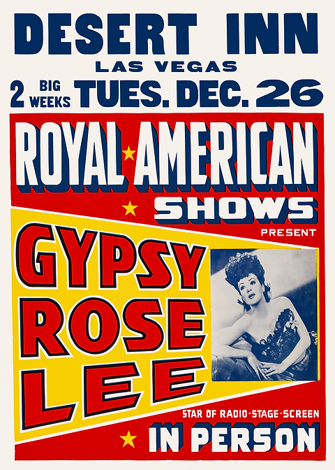 Gypsy Rose Lee Desert Inn Poster — retro concert bill printed on metal