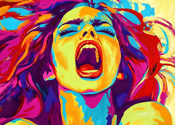Woman Screaming in Color by Peter Max Style