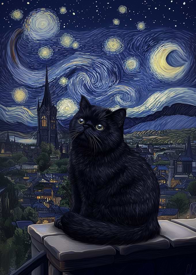 Black Cat Starry Night
