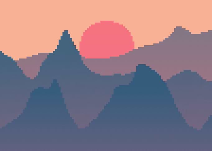 Pixel Sunset Mountains