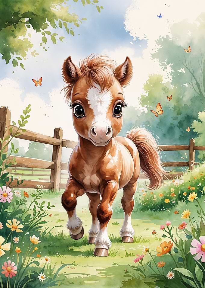Cute Foal in Meadow Watercolor