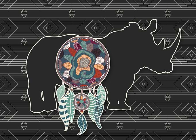 Rhino with Dreamcatcher Native American