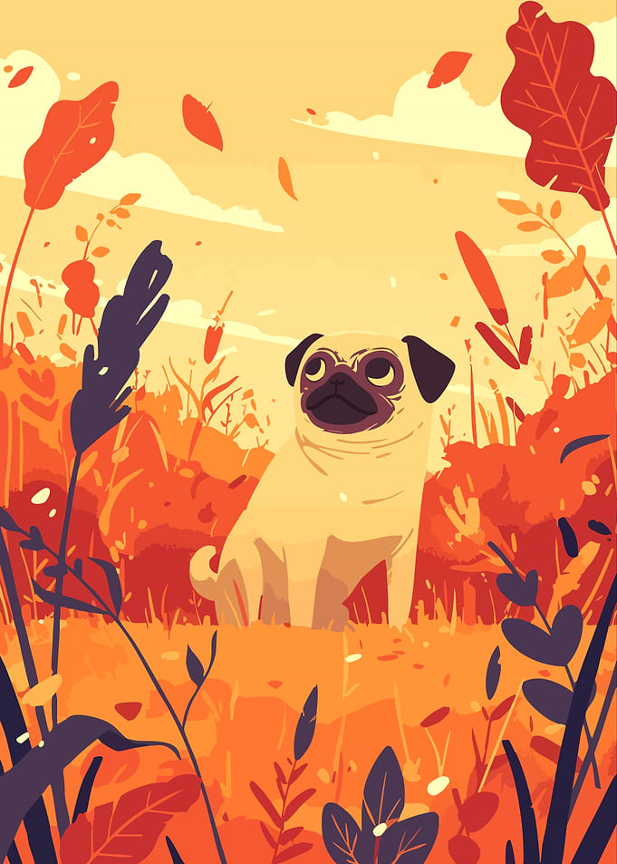 Pug in Autumn Field Minimalist Art
