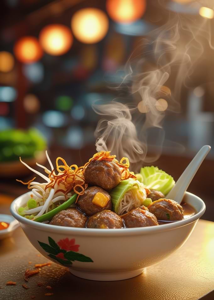 Steaming Bowl of Meatball Soup
