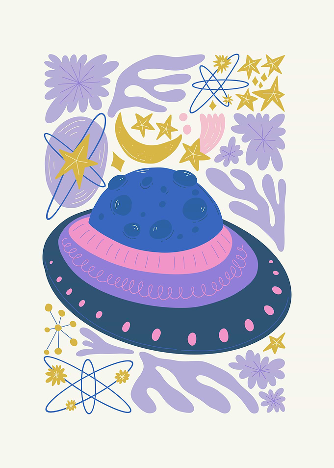 UFO with Stars and Flowers