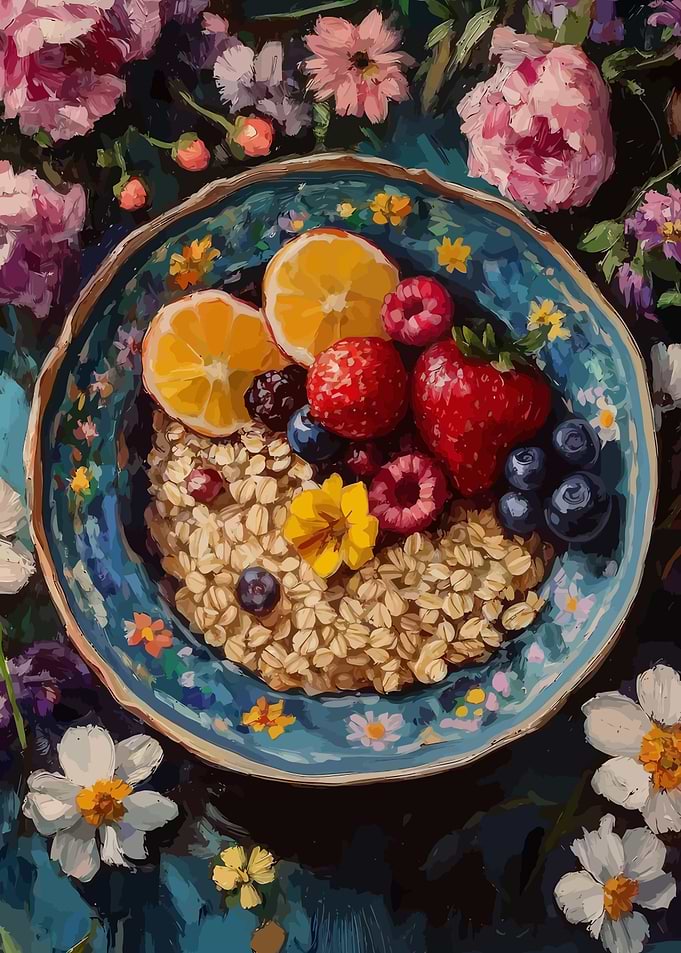 Oatmeal with Fruit and Flowers