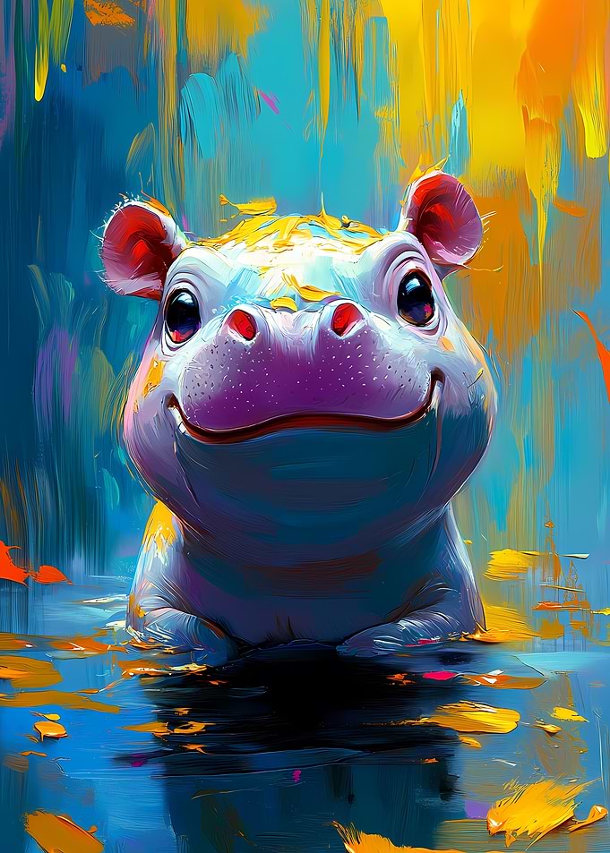 Smiling Hippo Painting