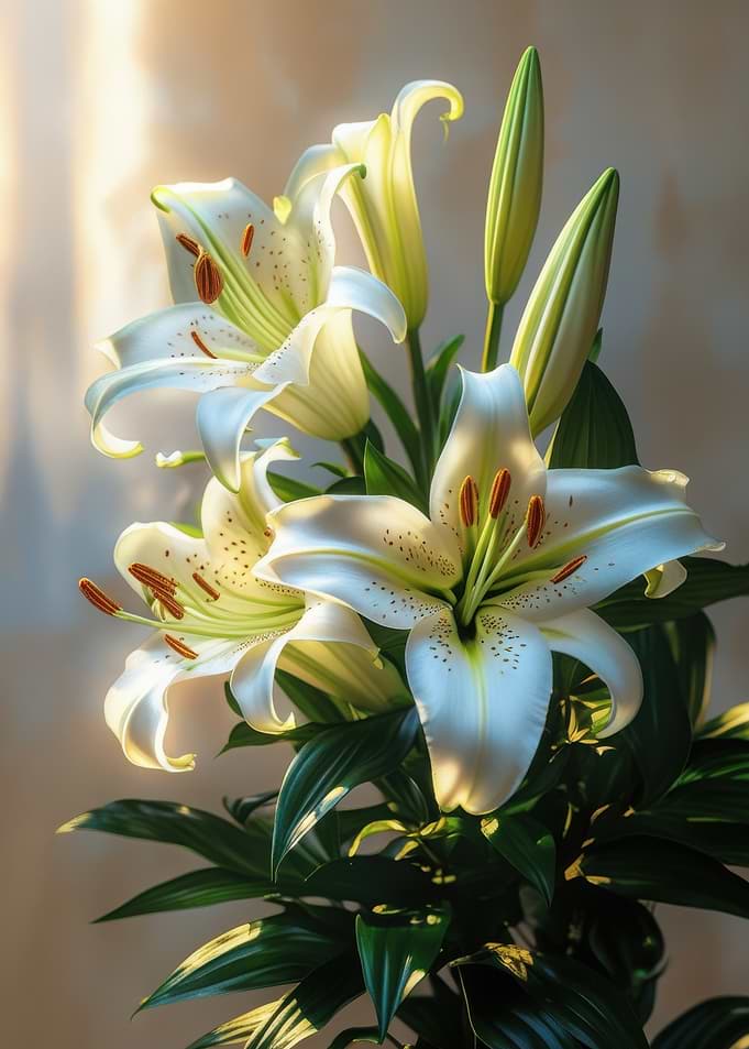 White Lilies in Sunlight