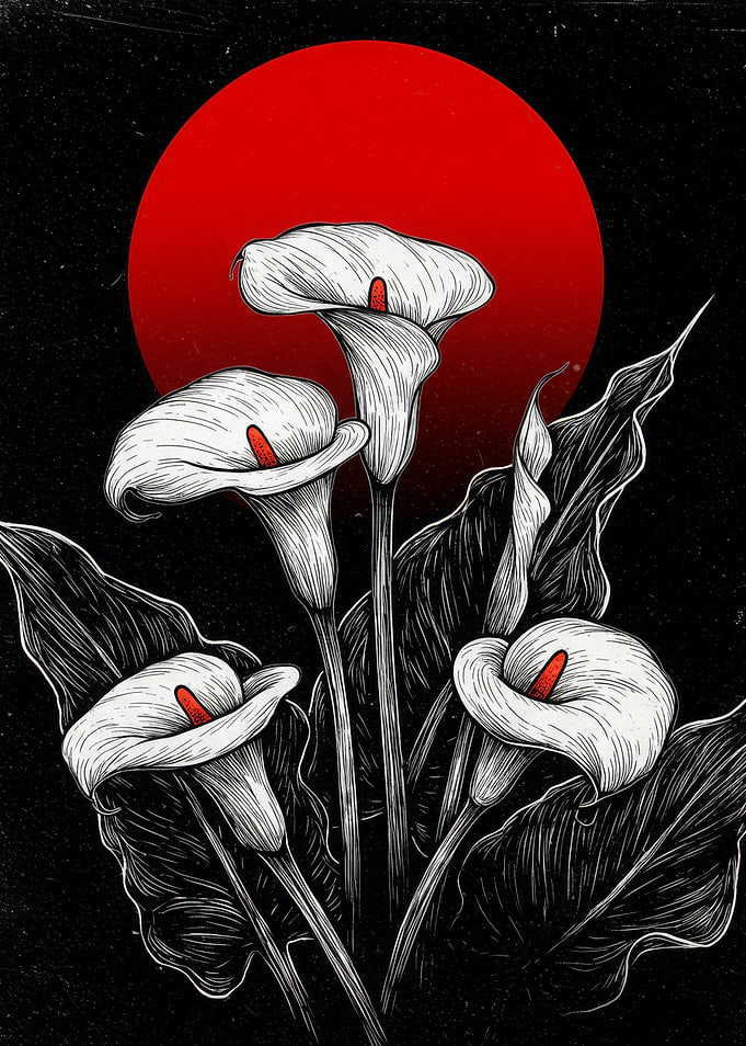 Calla Lilies Under Red Moon