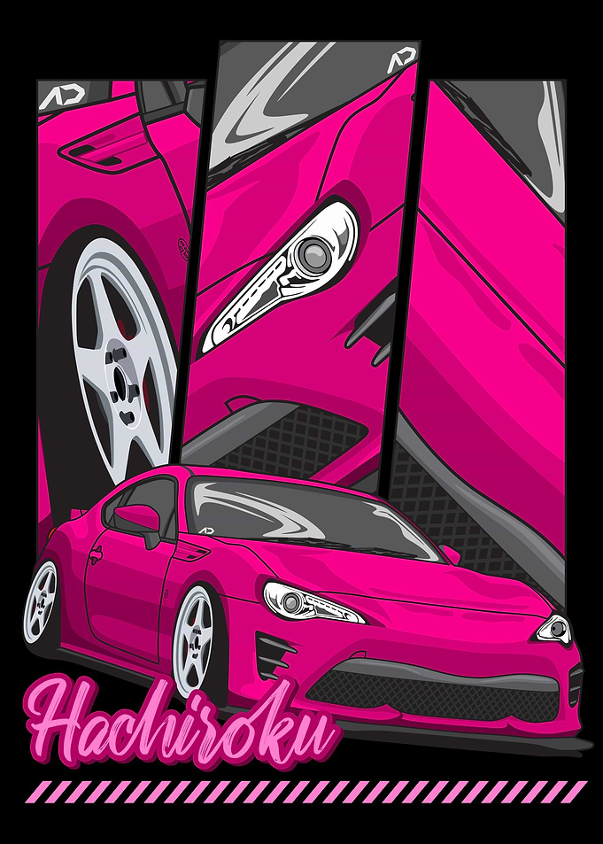 Pink 86 Car Illustration