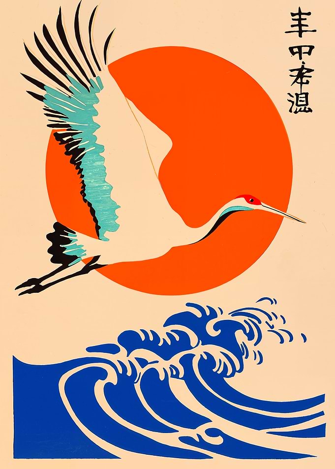 Japanese Crane & Wave