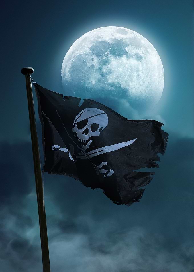 Pirate Flag Under Full Moon
