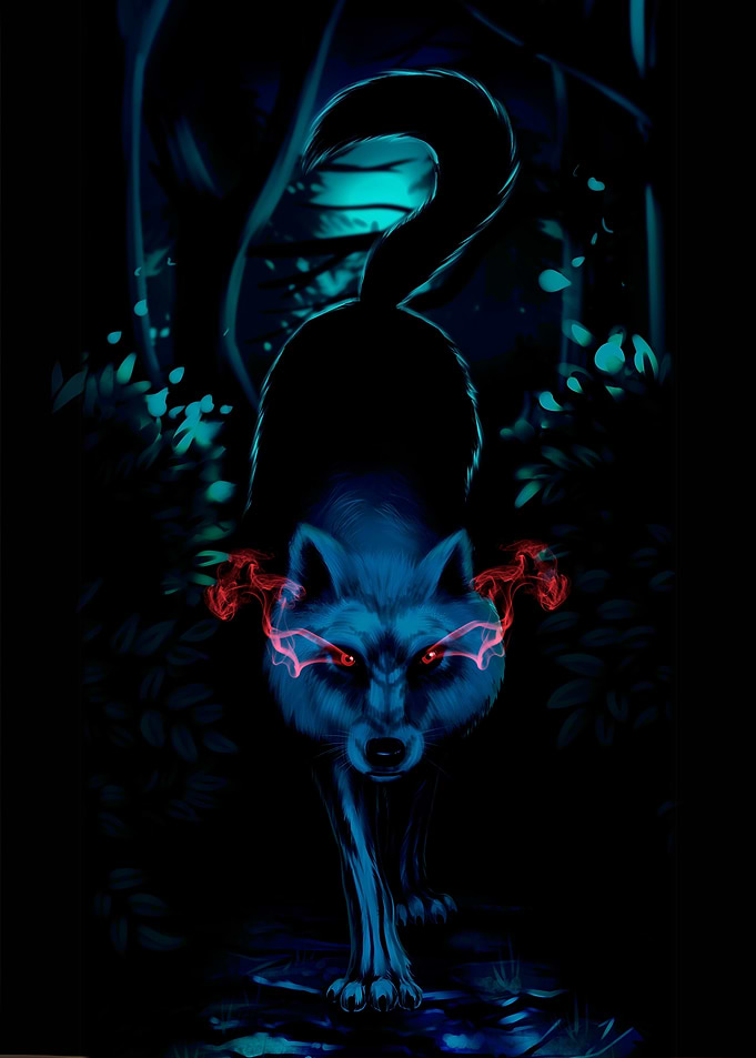 Glowing Wolf in Forest