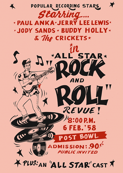 Rock and Roll Revue Poster — retro concert bill printed on metal