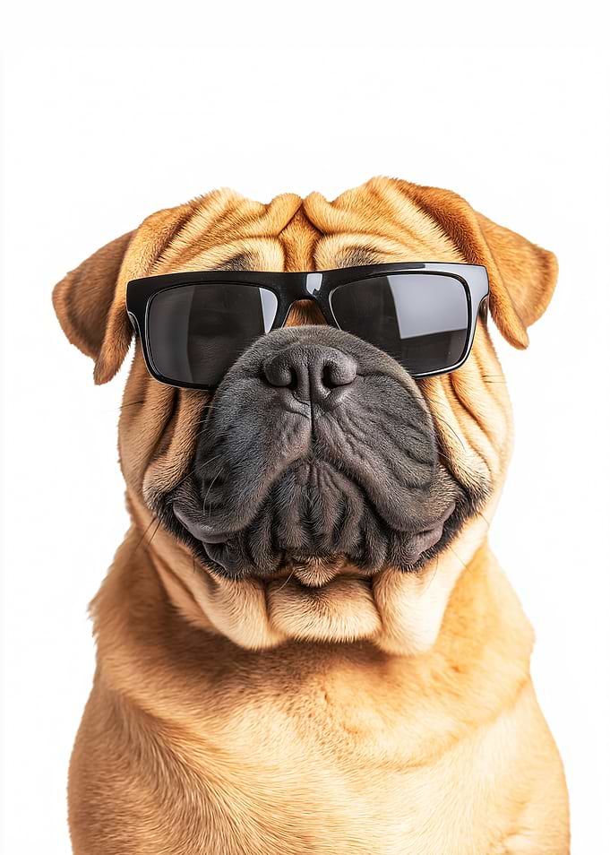 Chinese Shar Pei Dog Wearing Sunglasses