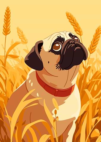 Sweet Pug in Wheat Field Minimalist Art