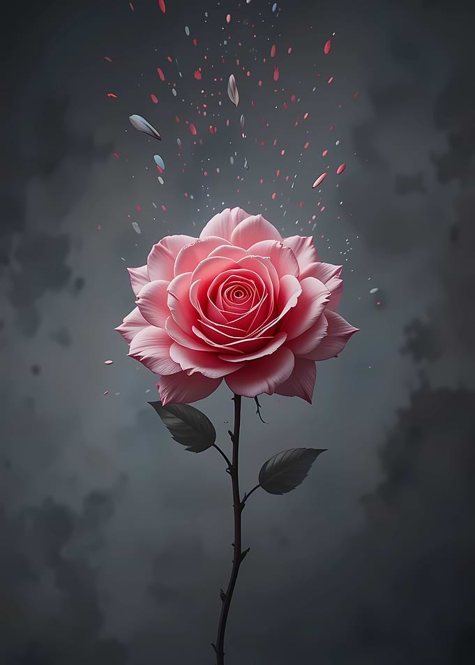 Pink Rose with Falling Petals
