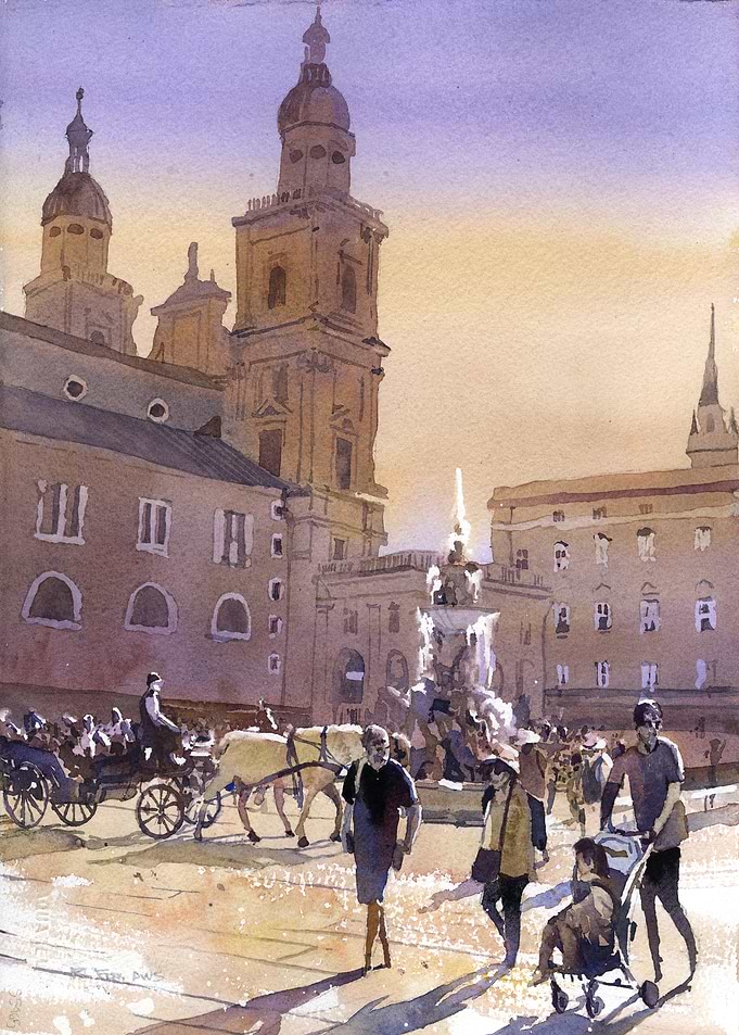 Salzburg Austria watercolor cityscape